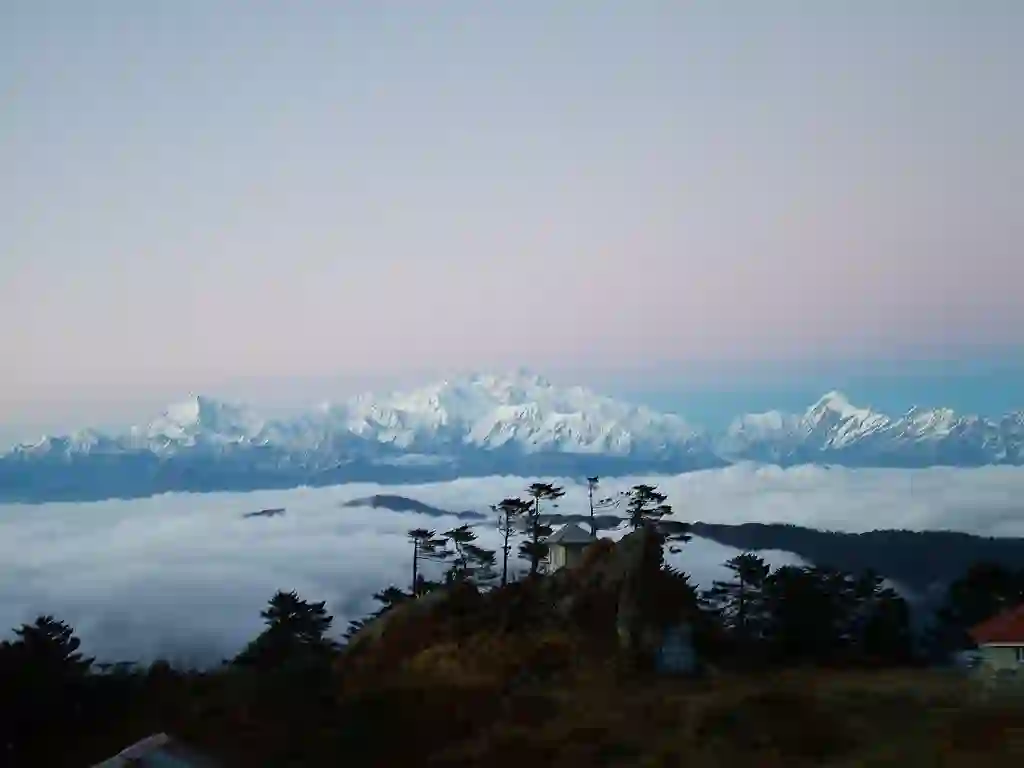 Panoramic mountain view from Sandakphu in West Bengal India.