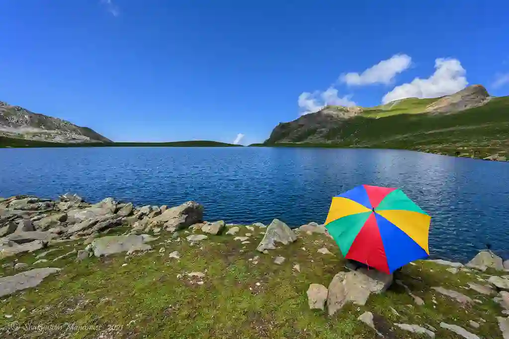 Mountain lake on the Tarsar Marsar Trek in Kashmir India.